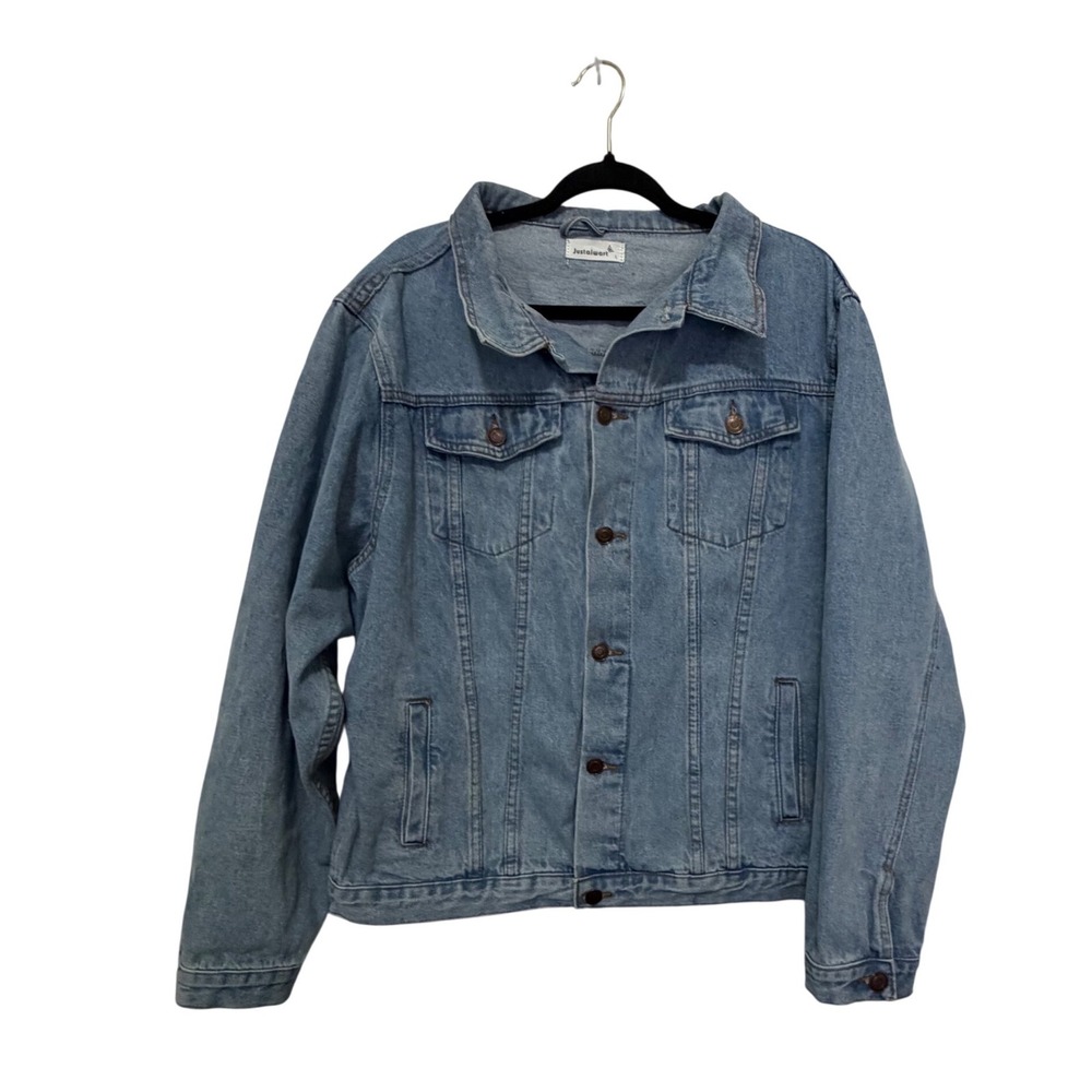 Justalwart Womens Light Wash Denim Trucker Jacket Blue Size Large Relaxed Fit